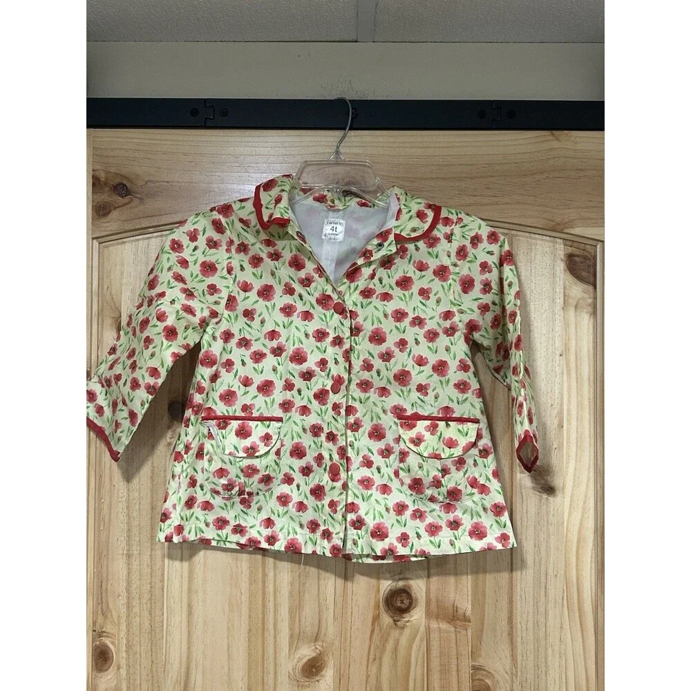 Carters Toddler Rain Jacket Yellow Red Poppy Flowers Front Pockets Hood 4T VTG